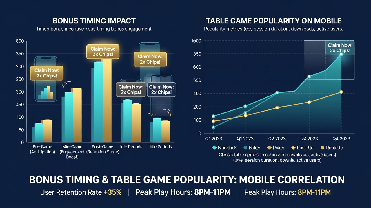 Analytics dashboard showing table game session spikes during bonus periods on mobile
