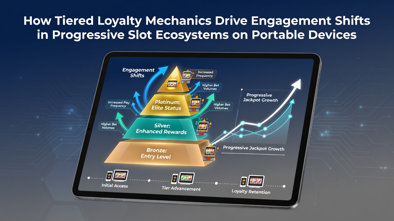 Mobile device displaying progressive slot game interface with tiered loyalty indicators and jackpot progress meter